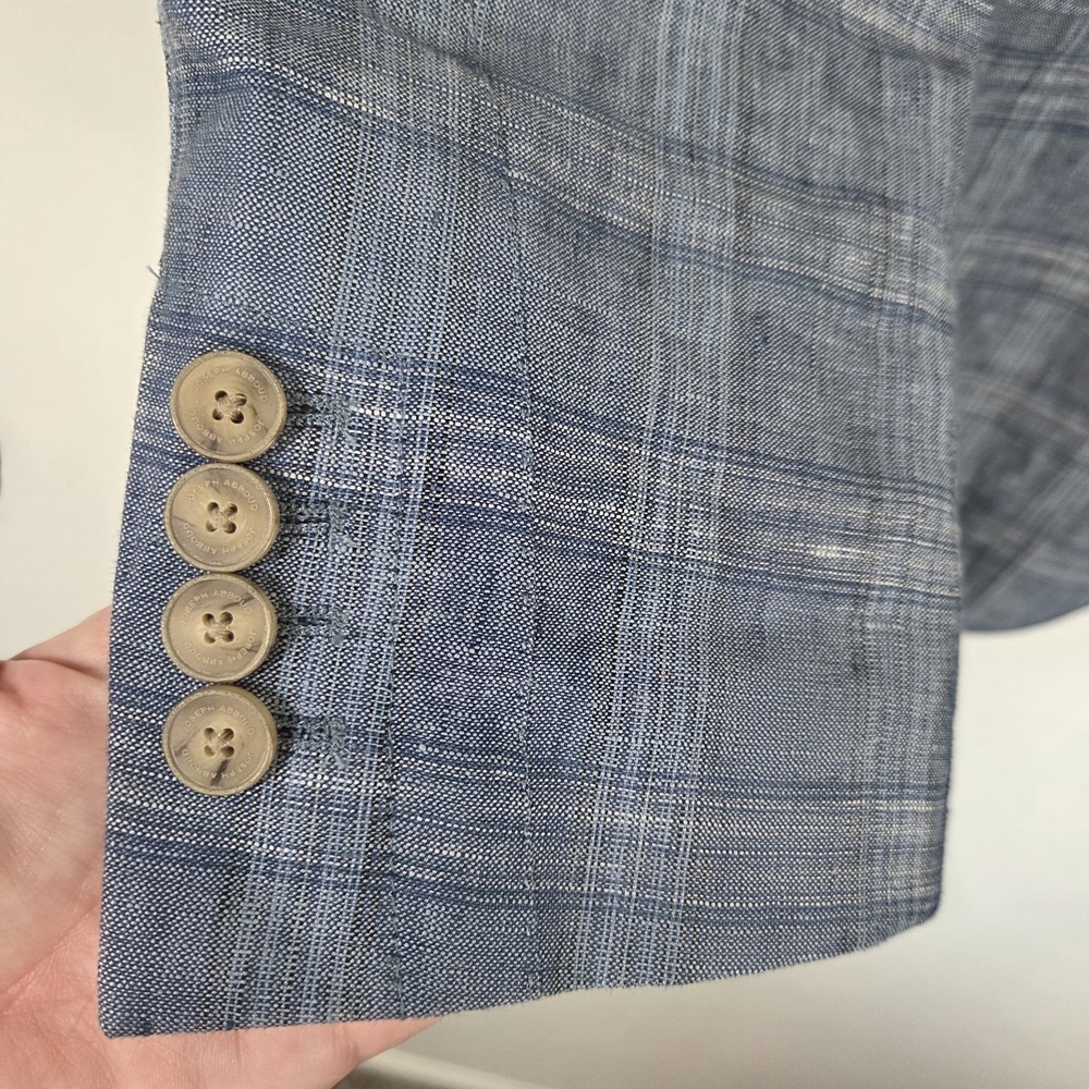 Joseph Abboud Mens XL 100% Linen Blazer Blue Plaid Sport Coat Lightweight - Picture 10 of 12
